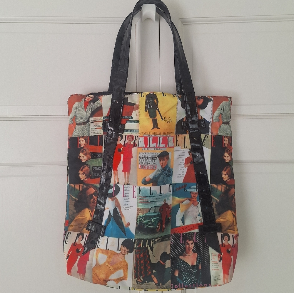 Colorful collaged Elle tote bag